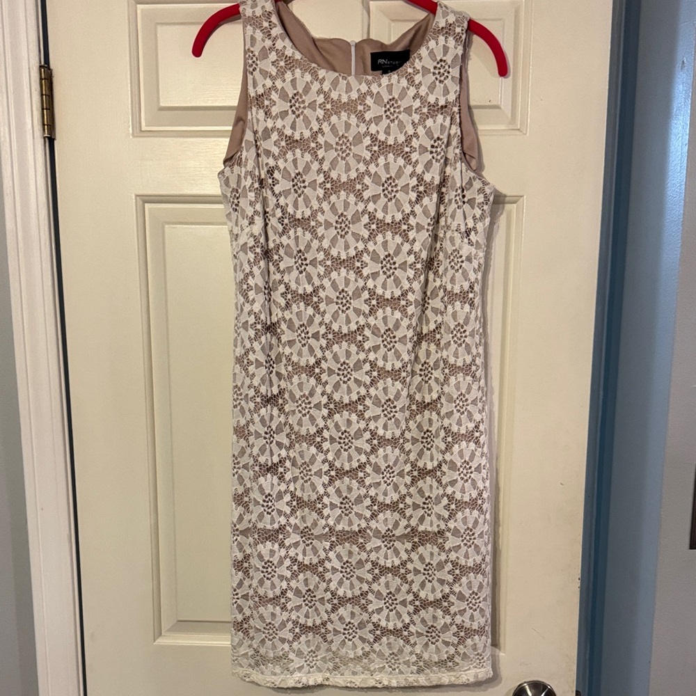 Ann Taylor White and Tan Lace Mini Dress